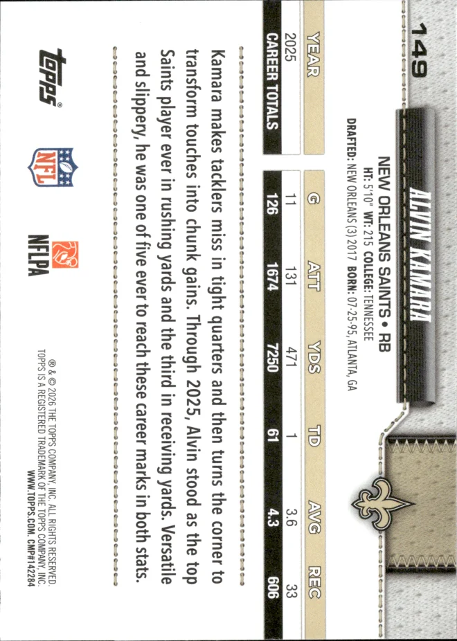 Alvin Kamara card back