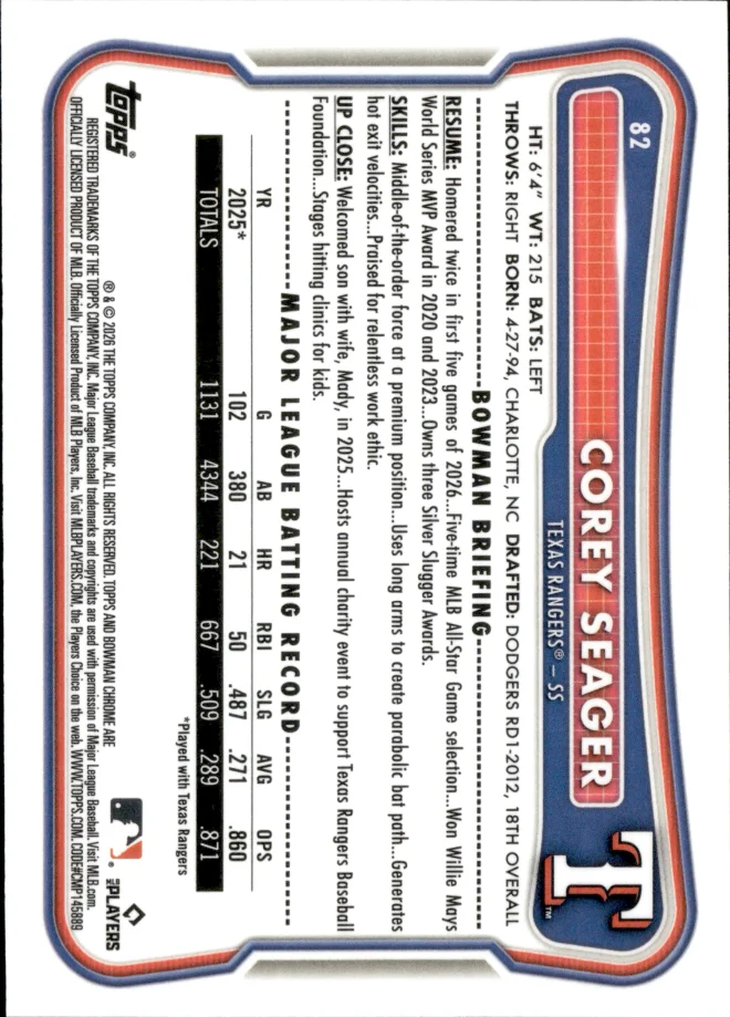 Corey Seager card back