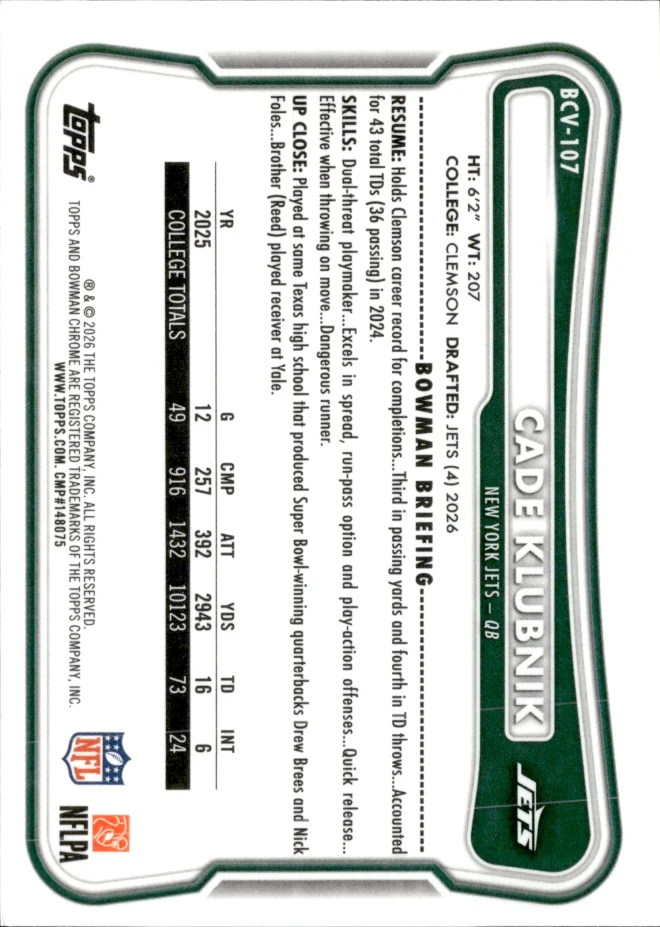 Cade Klubnik card back