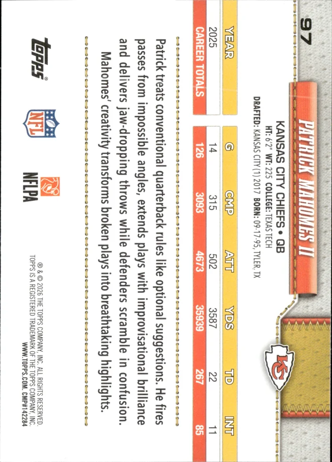Patrick Mahomes II card back