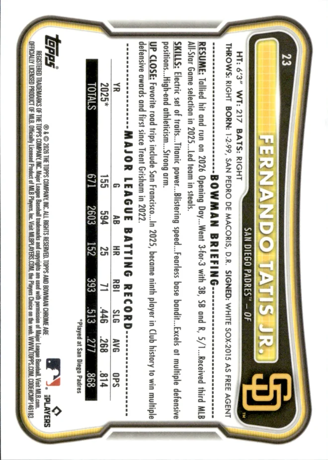 Fernando Tatis Jr. card back