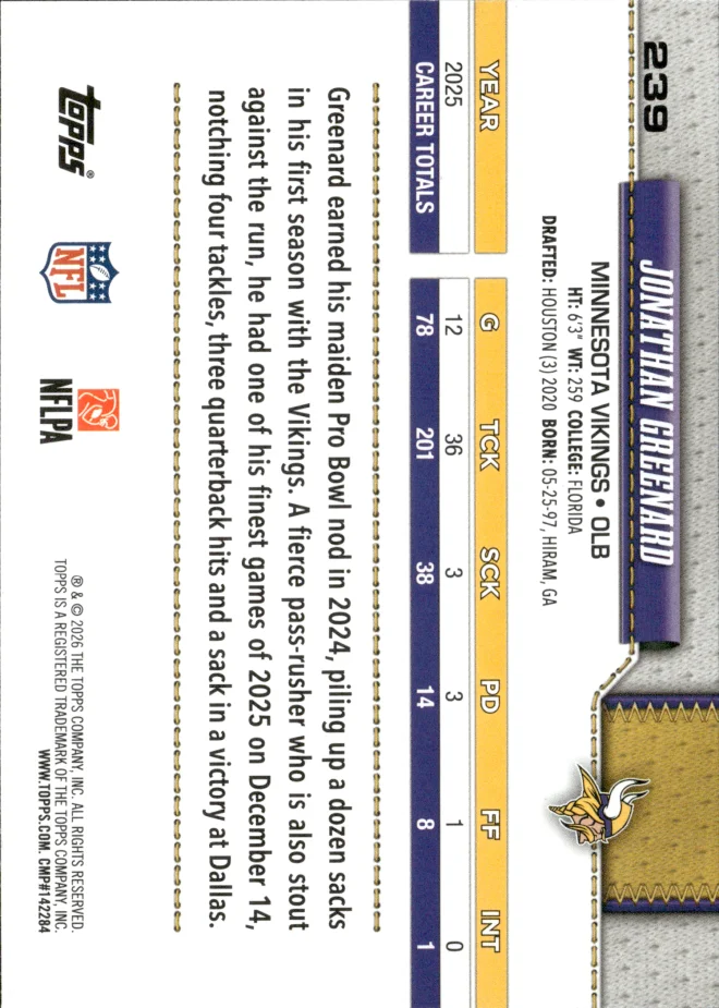 Jonathan Greenard card back