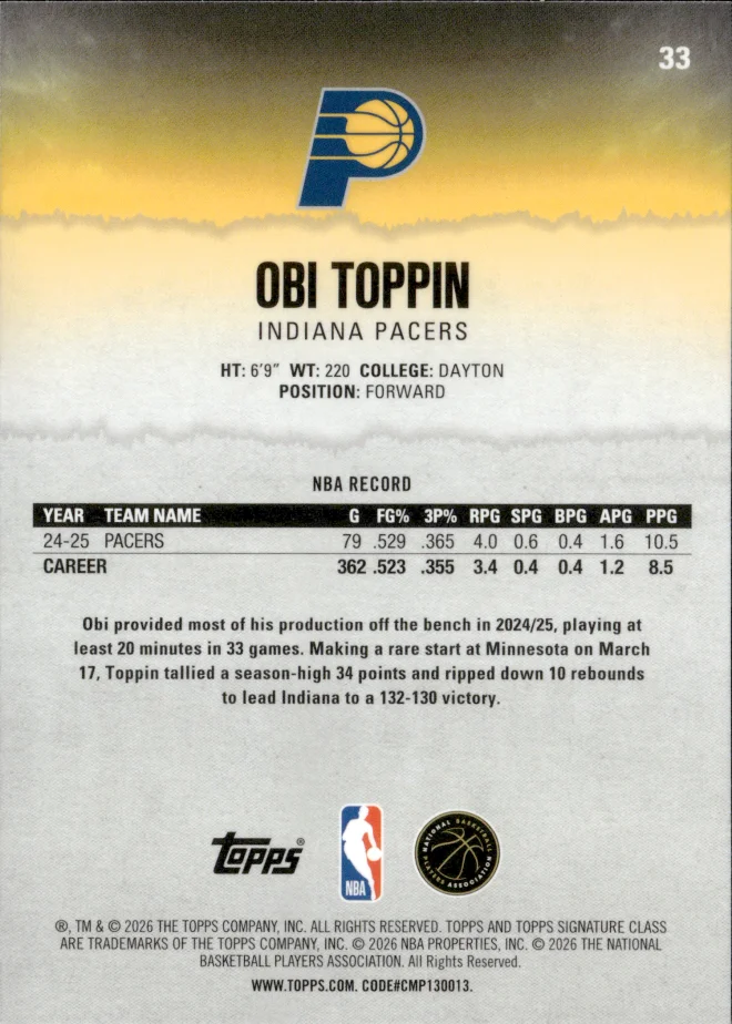 Obi Toppin card back