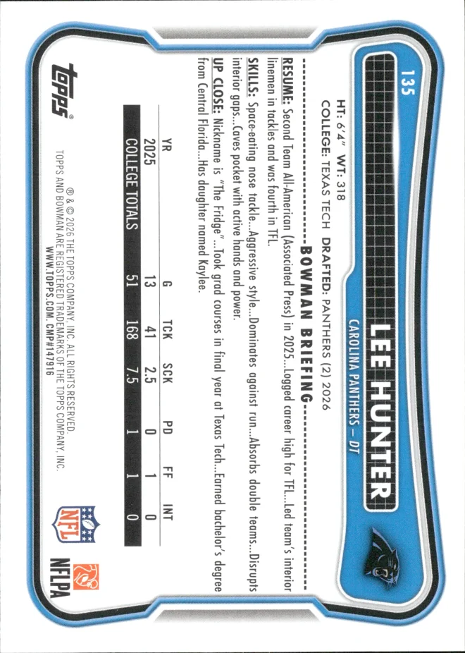 Lee Hunter card back