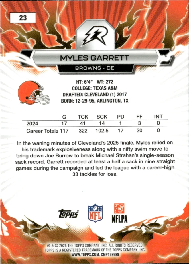 Myles Garrett card back