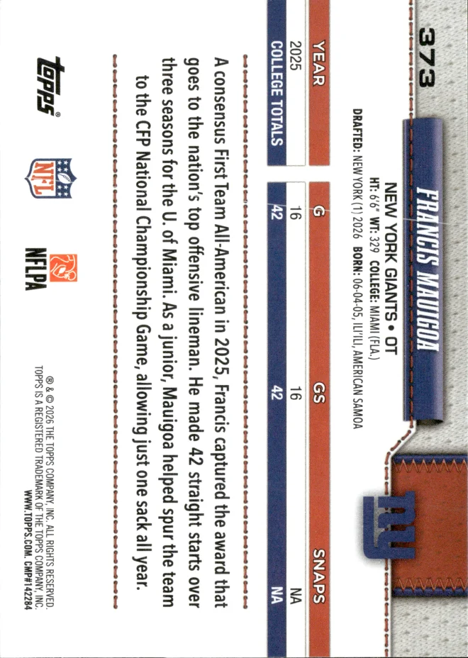 Francis Mauigoa card back