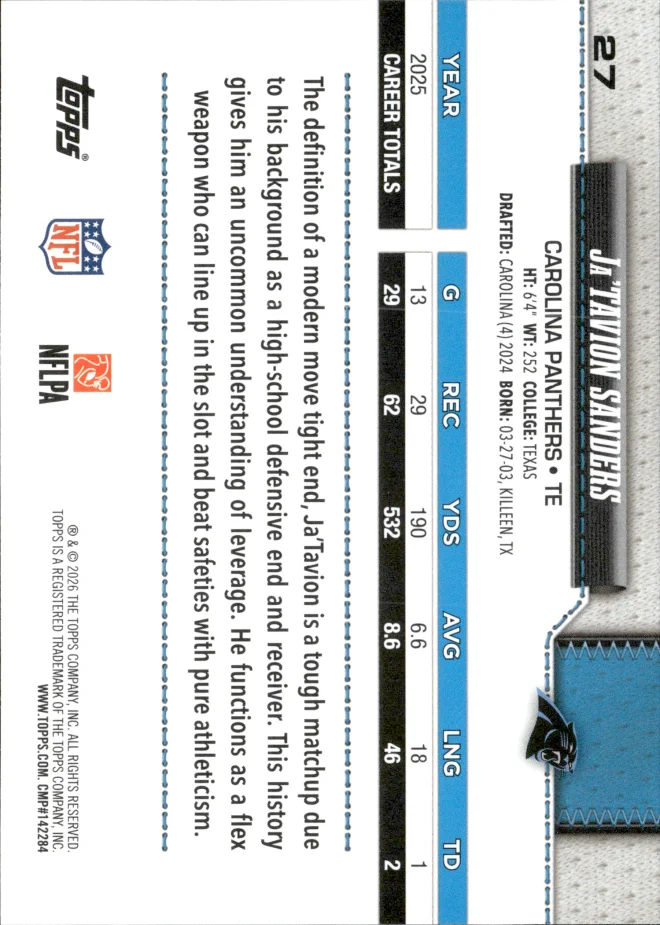 Ja'Tavion Sanders card back