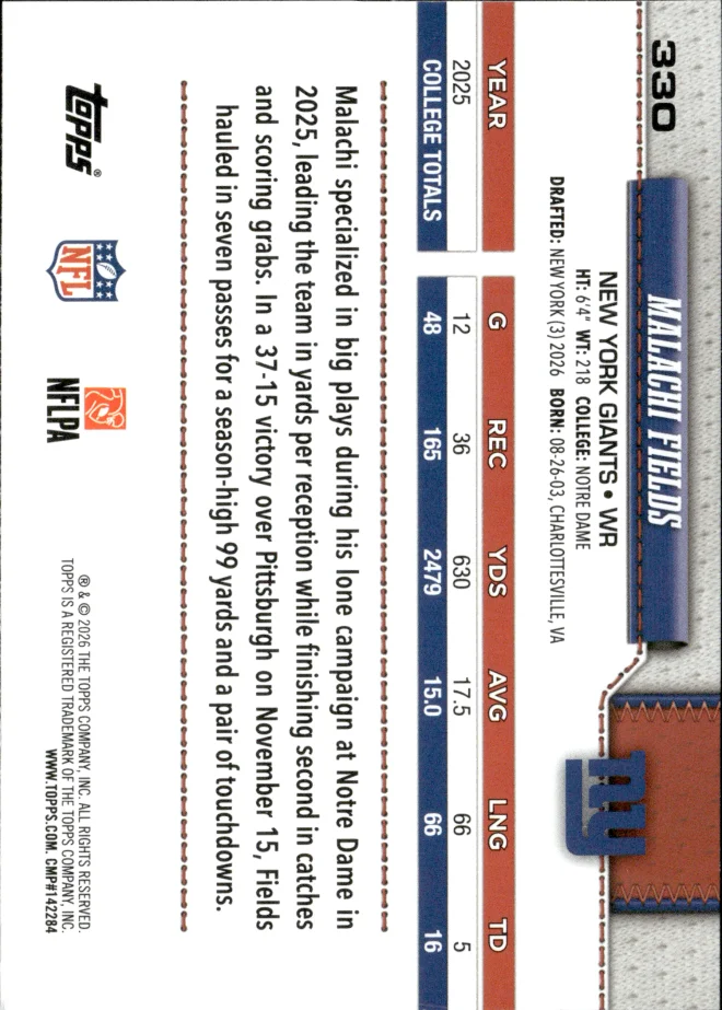 Malachi Fields card back