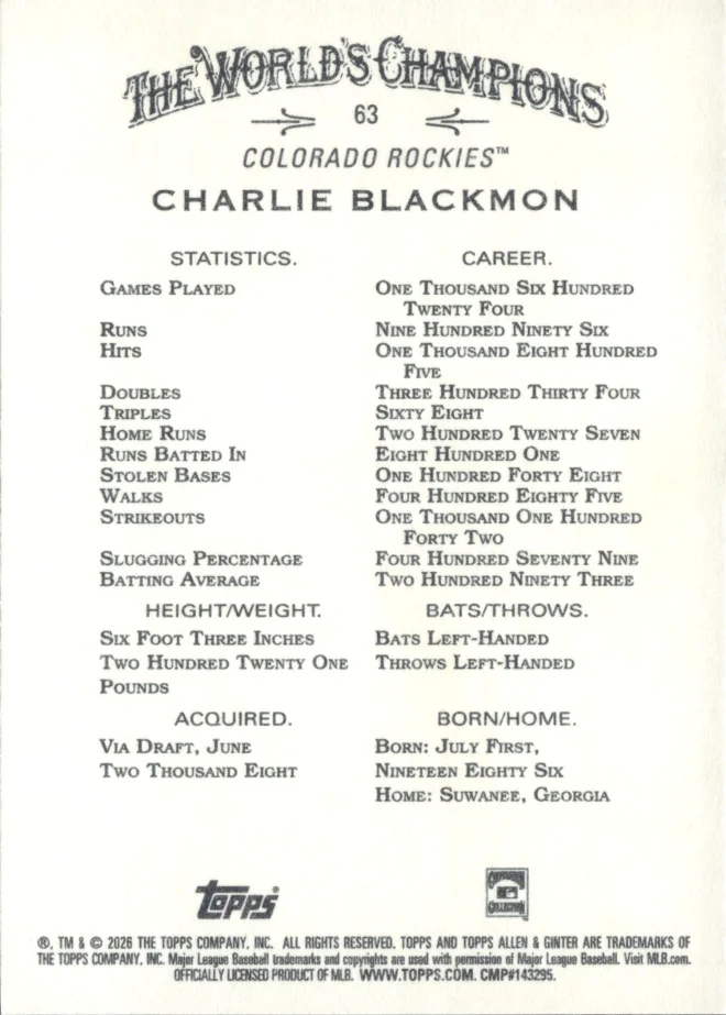 Charlie Blackmon card back