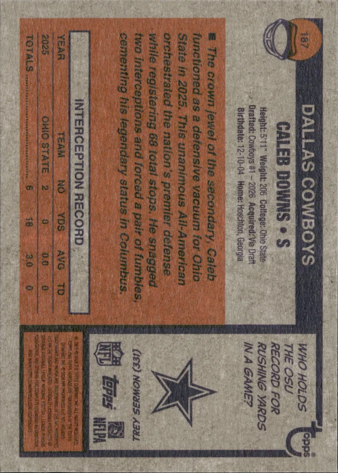 Caleb Downs card back