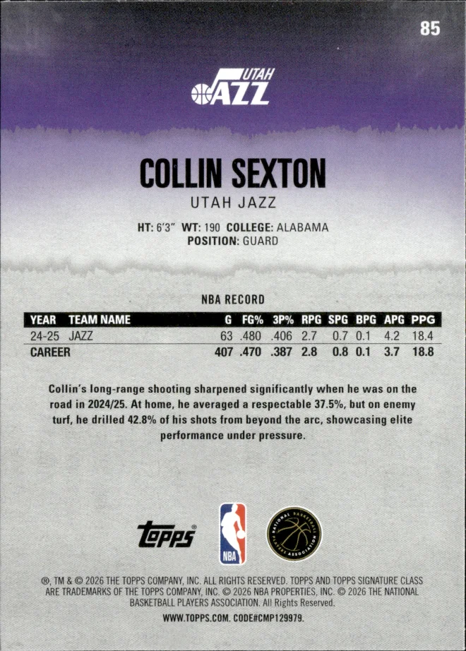 Collin Sexton card back