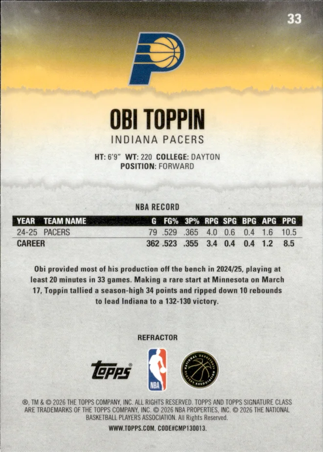 Obi Toppin card back