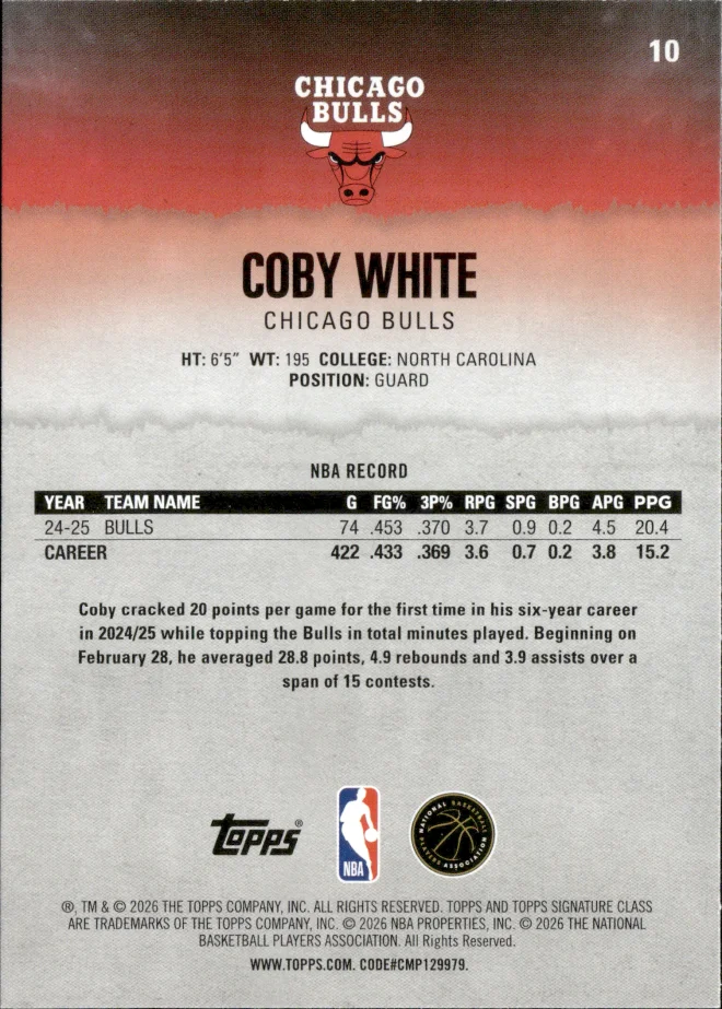 Coby White card back