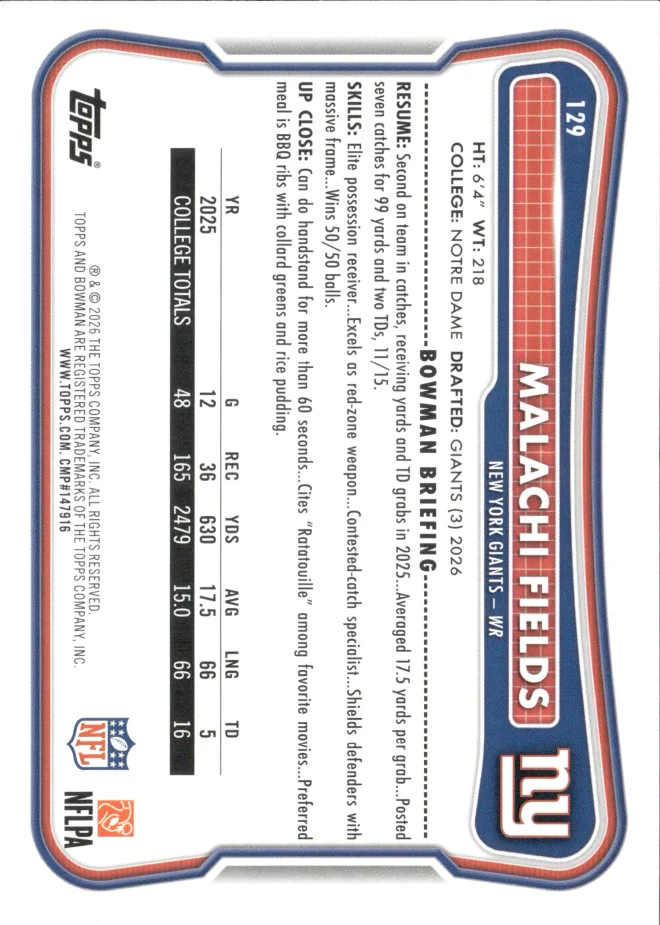Malachi Fields card back