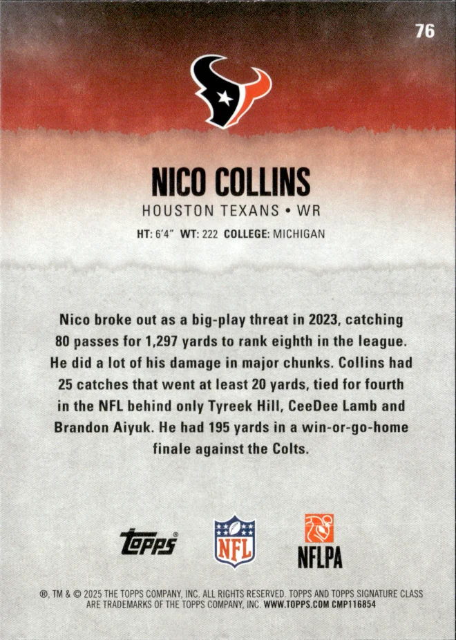 Nico Collins card back