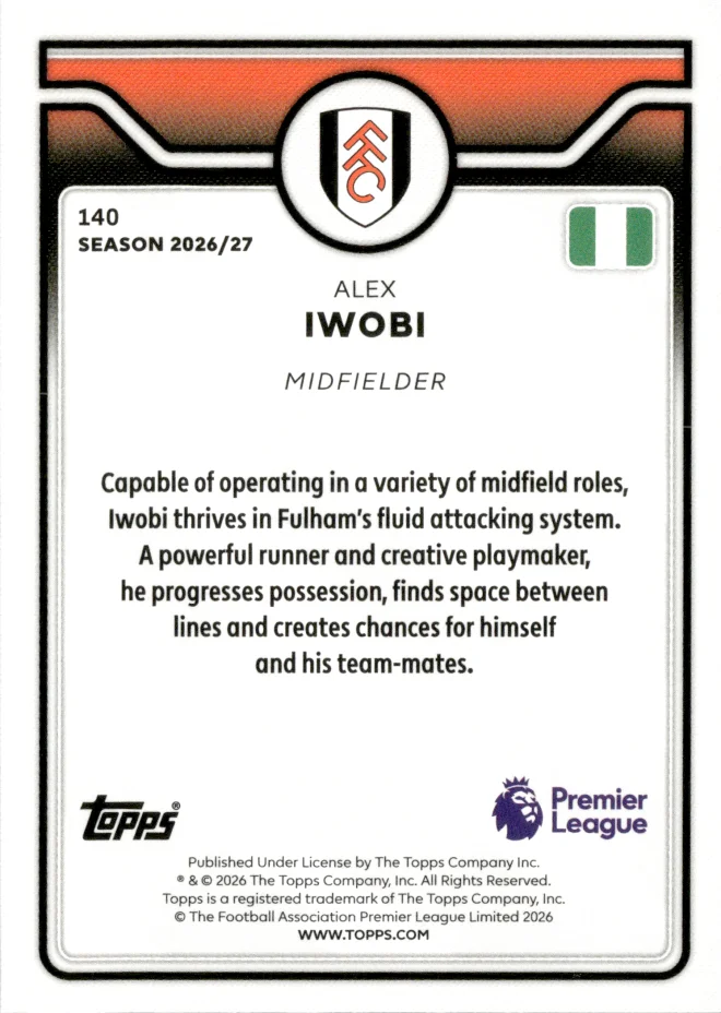 Alex Iwobi card back
