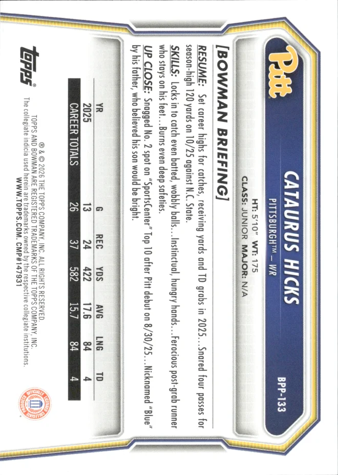 Cataurus Hicks card back