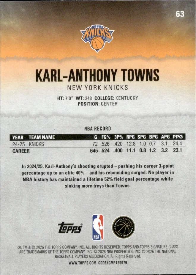 Karl-Anthony Towns card back