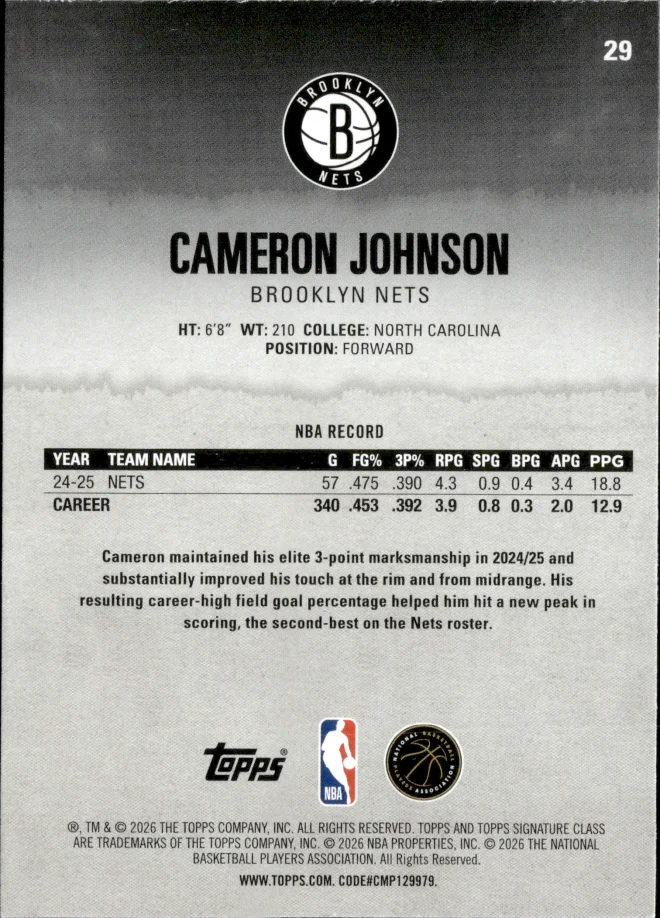 Cameron Johnson card back