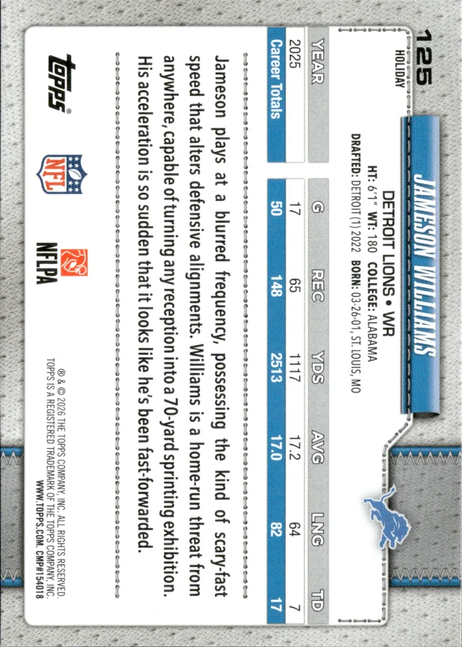 Jameson Williams card back