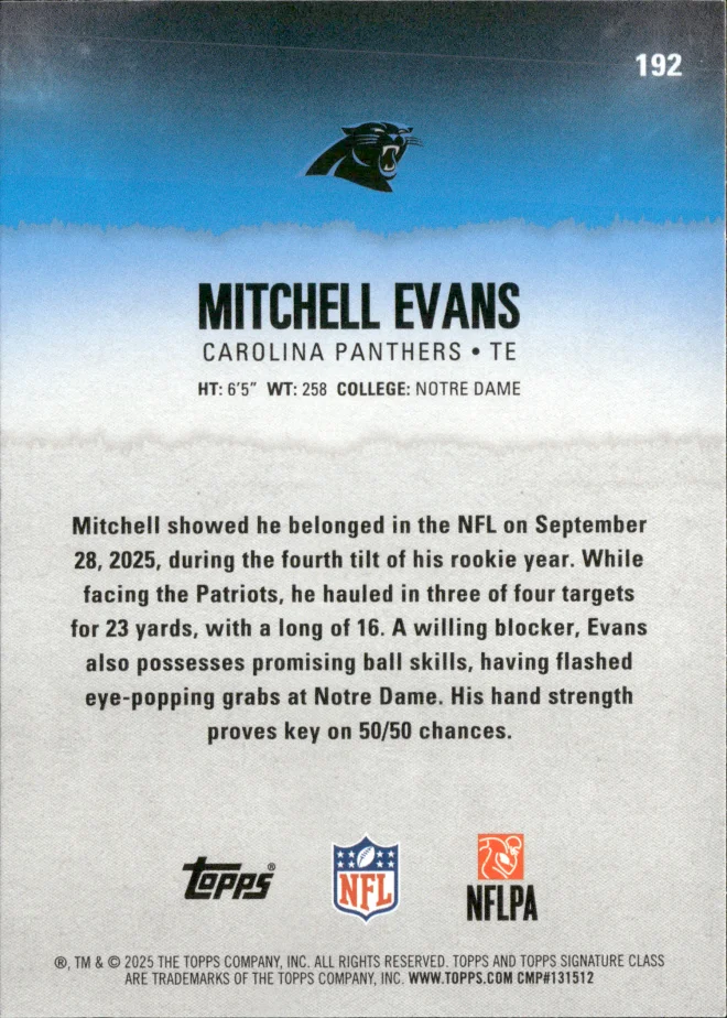 Mitchell Evans card back