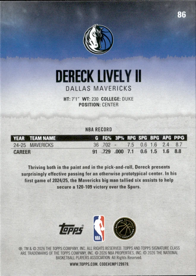 Dereck Lively II card back