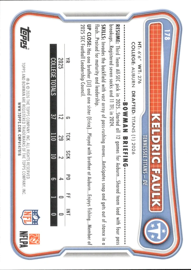 Keldric Faulk card back