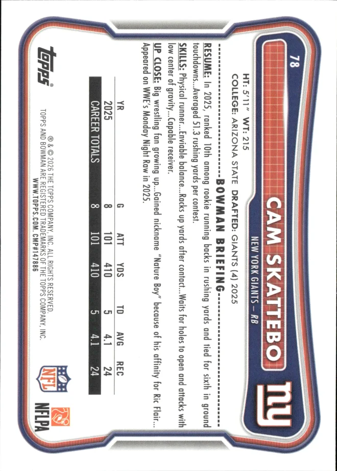 Cam Skattebo card back