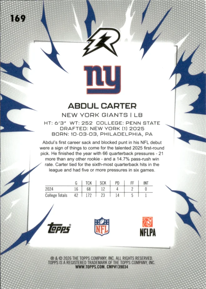 Abdul Carter card back