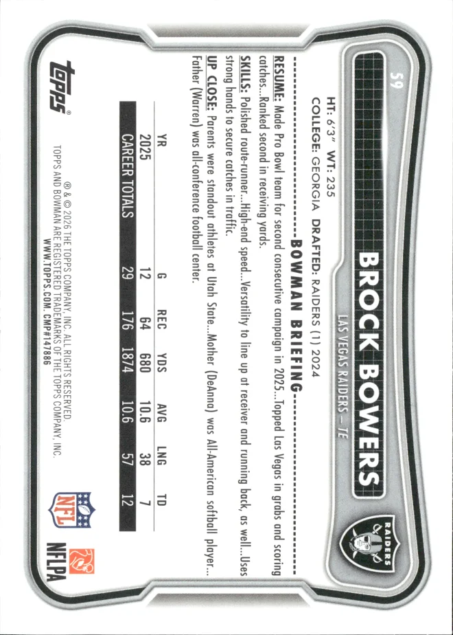 Brock Bowers card back