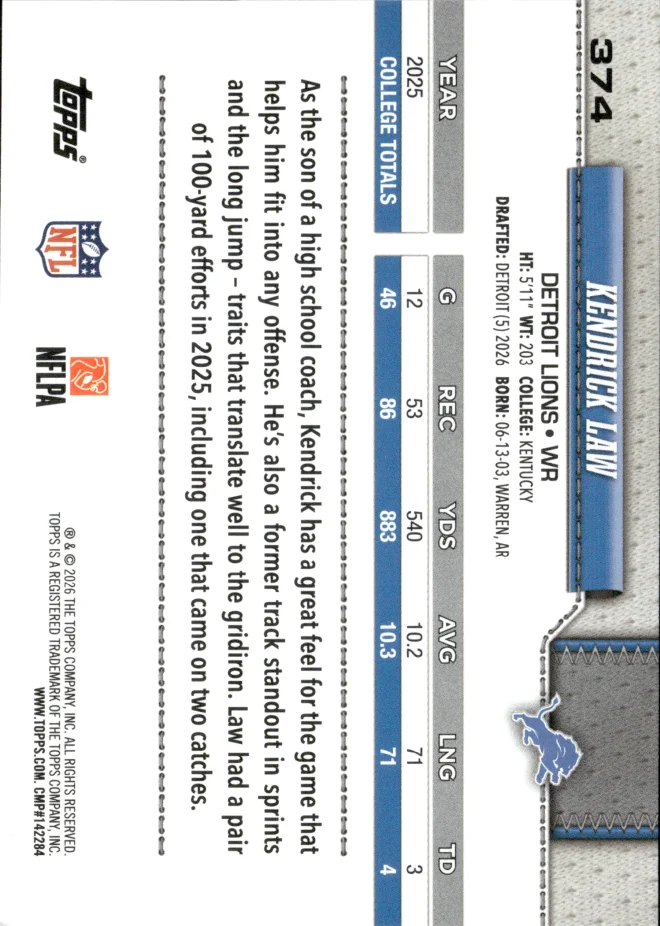 Kendrick Law card back