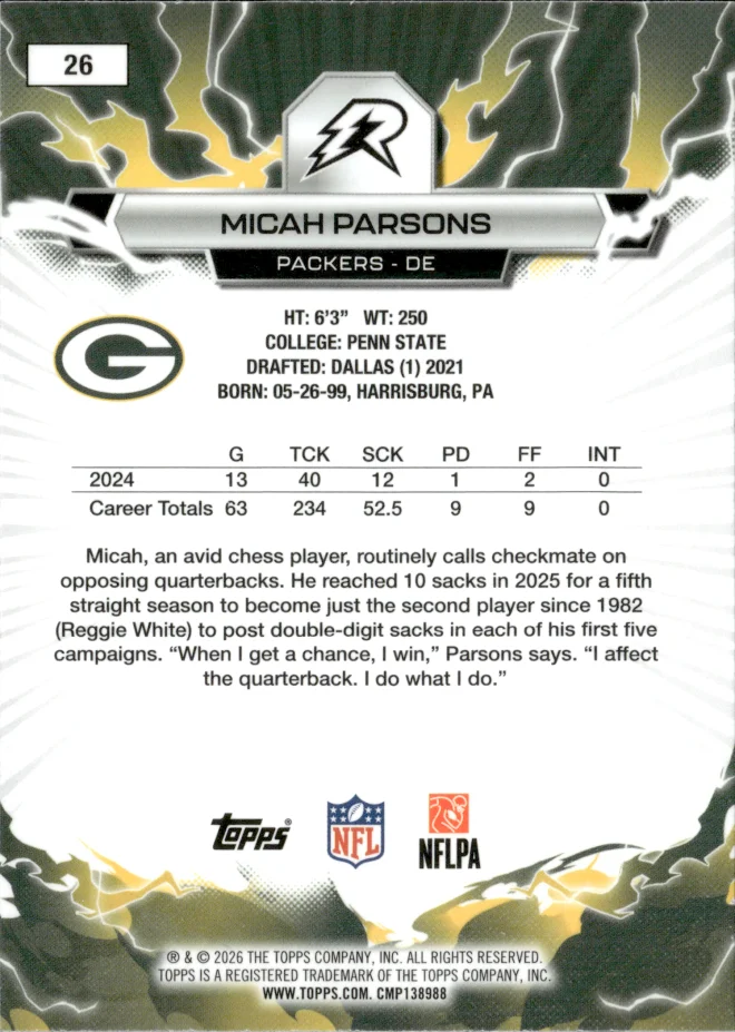 Micah Parsons card back