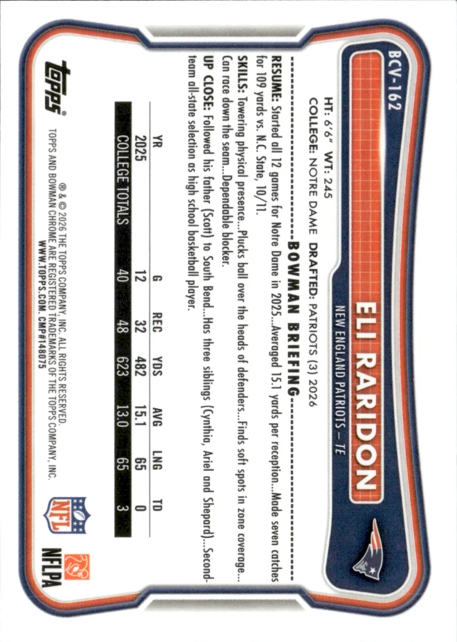 Eli Raridon card back