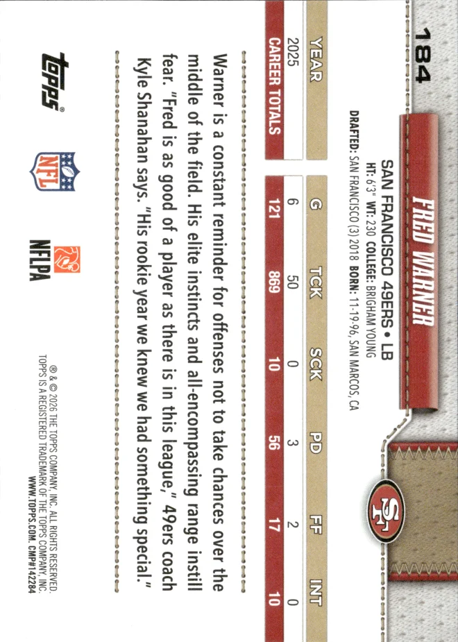 Fred Warner card back