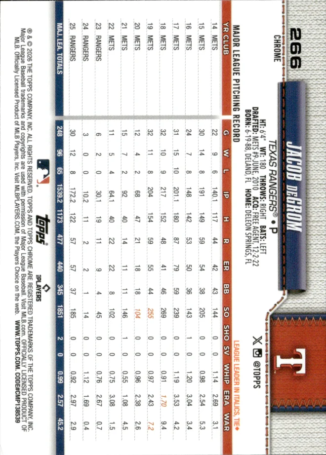 Jacob deGrom card back