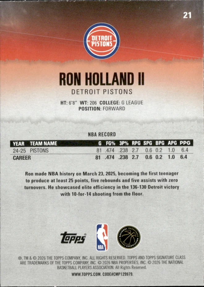 Ron Holland II card back