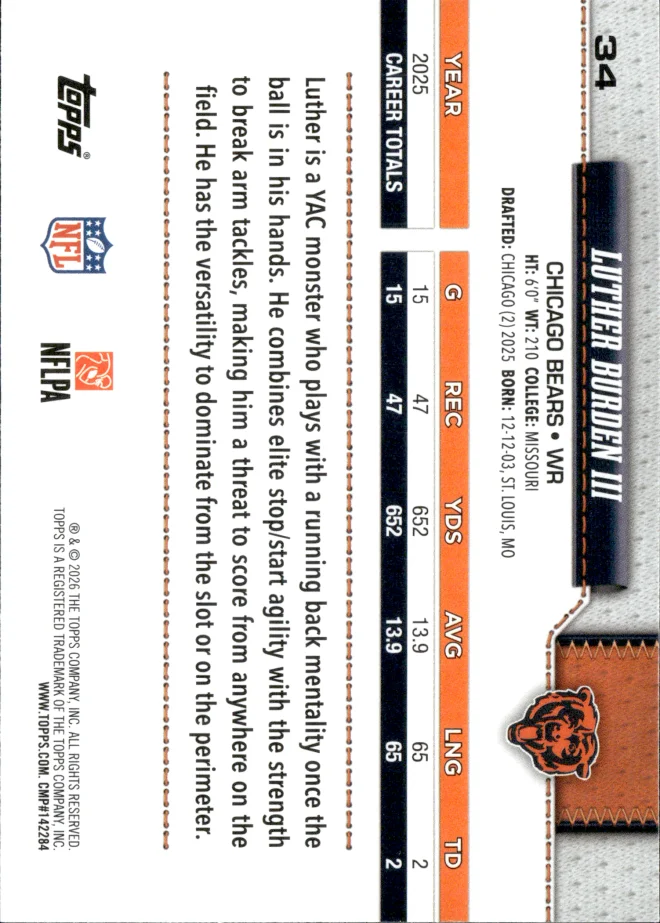 Luther Burden III card back