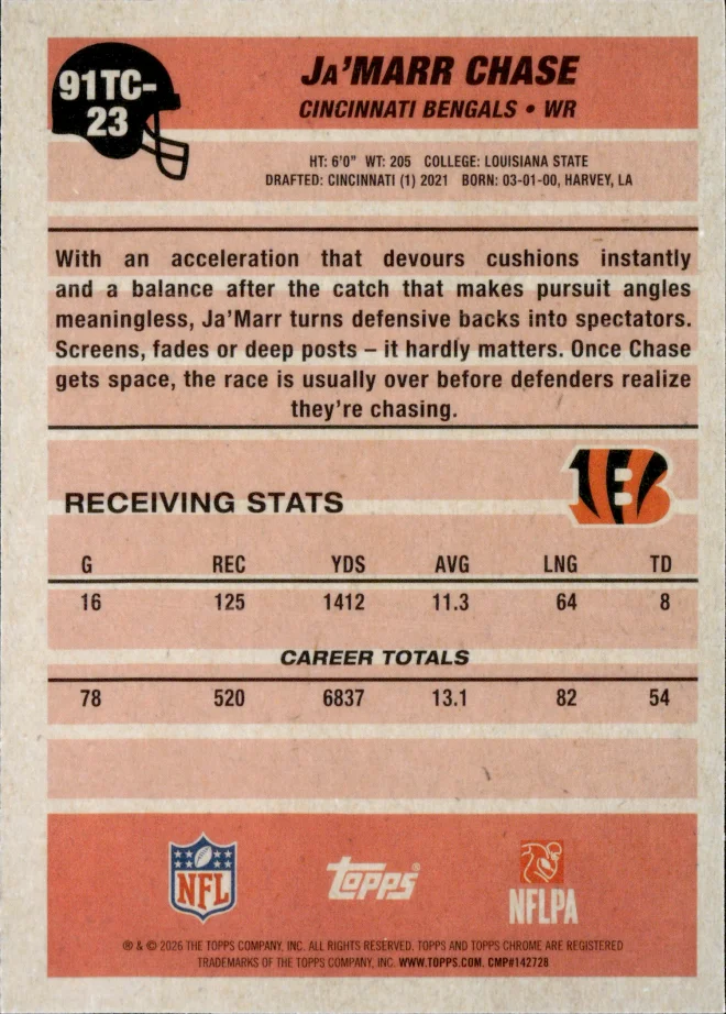 Ja'Marr Chase card back