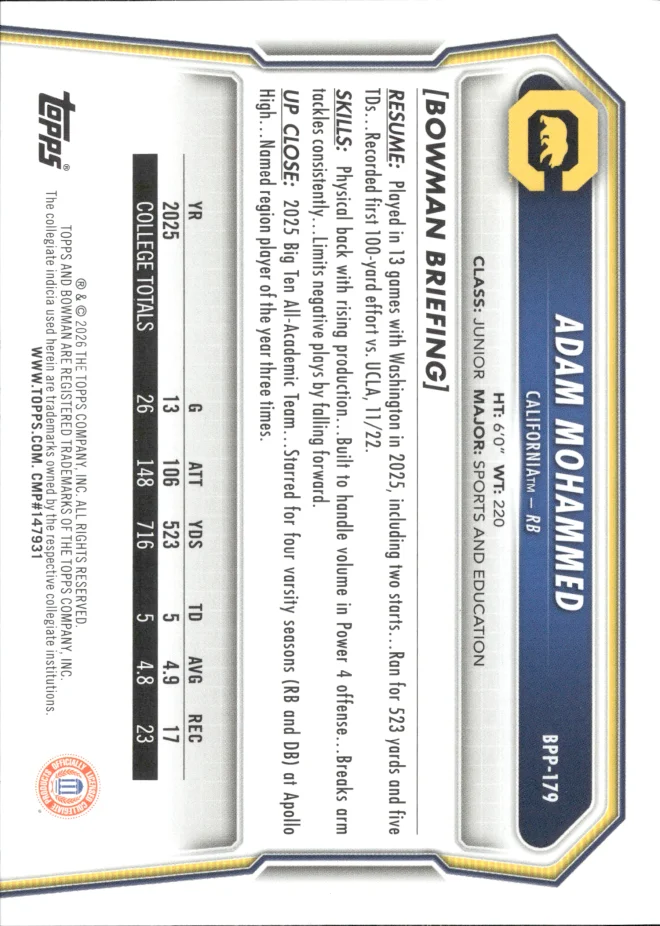 Adam Mohammed card back