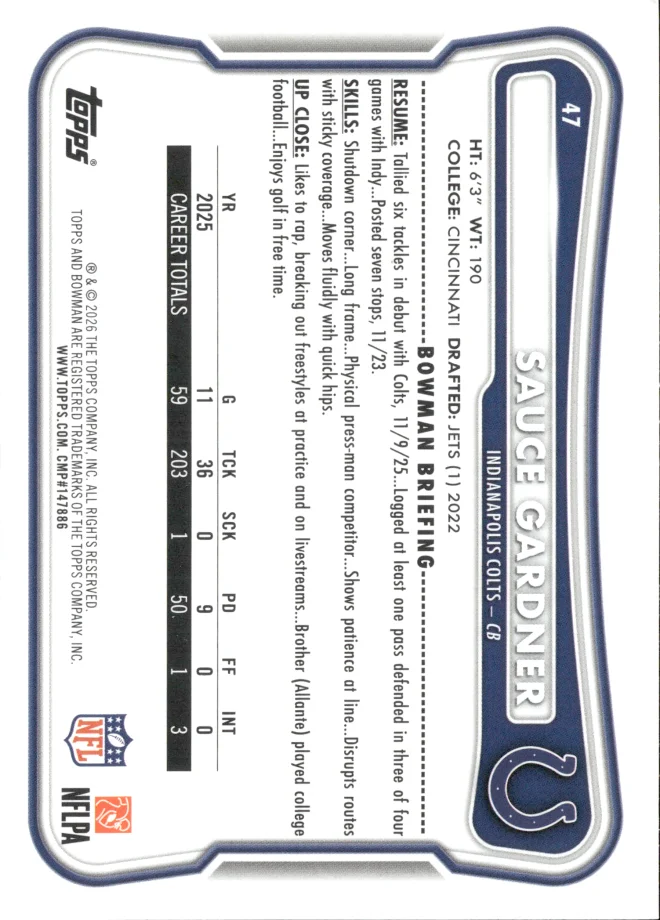 Sauce Gardner card back