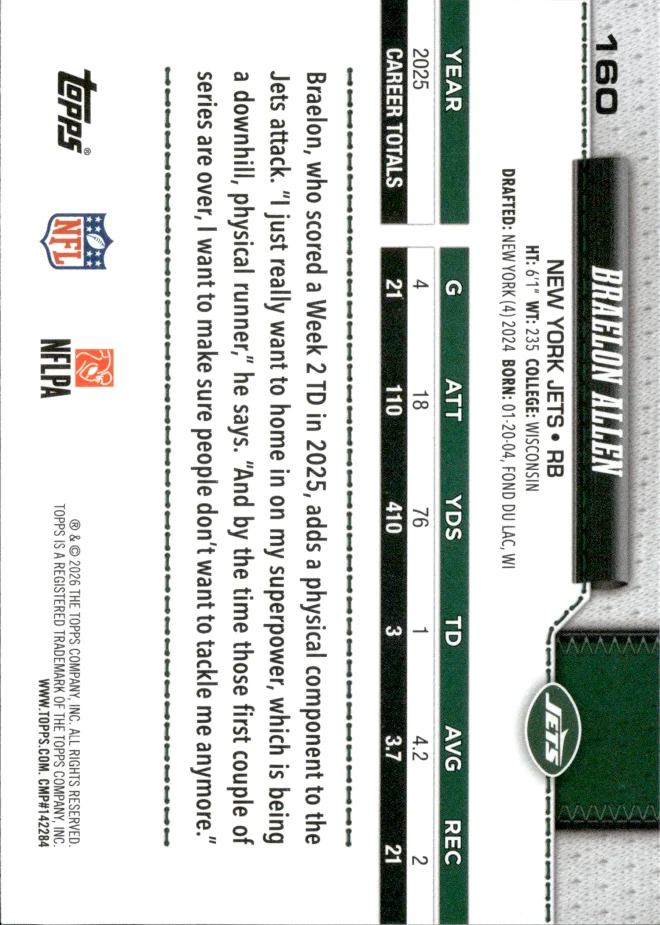 Braelon Allen card back