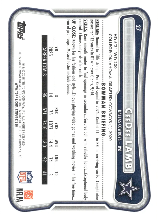 CeeDee Lamb card back