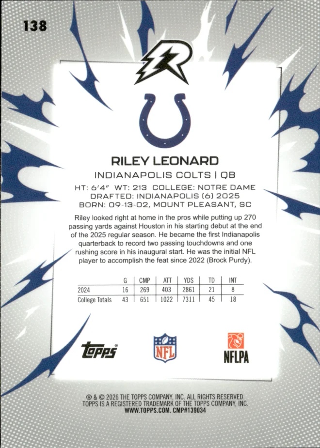 Riley Leonard card back