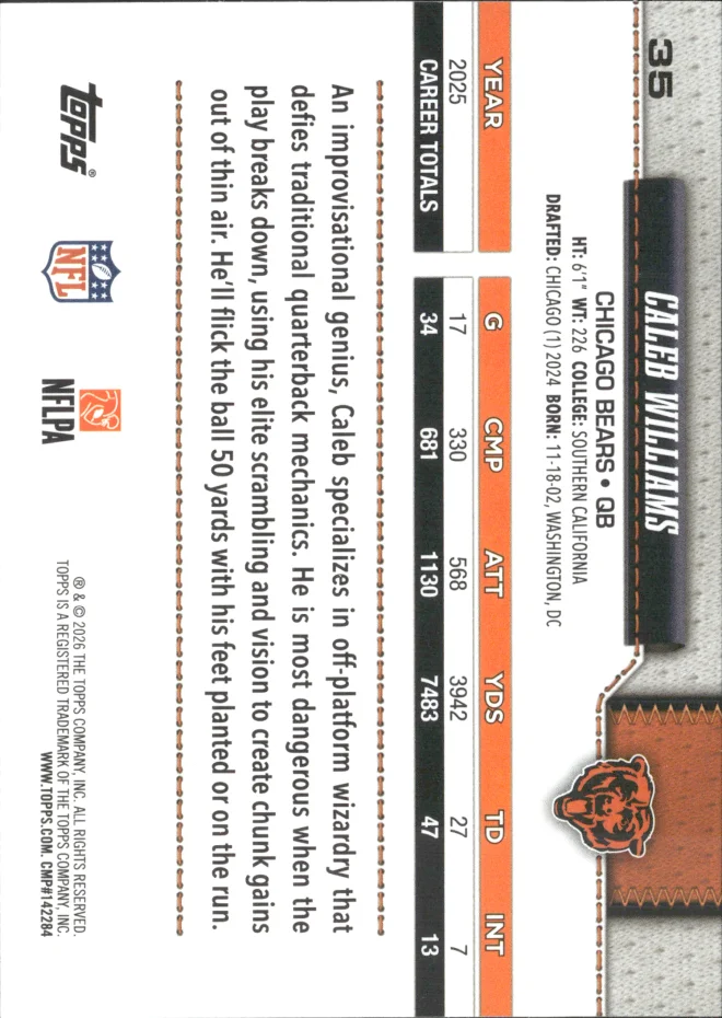 Caleb Williams card back