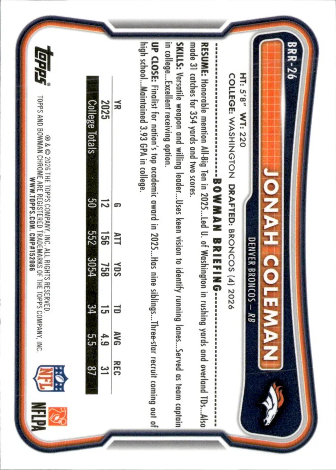 Jonah Coleman card back
