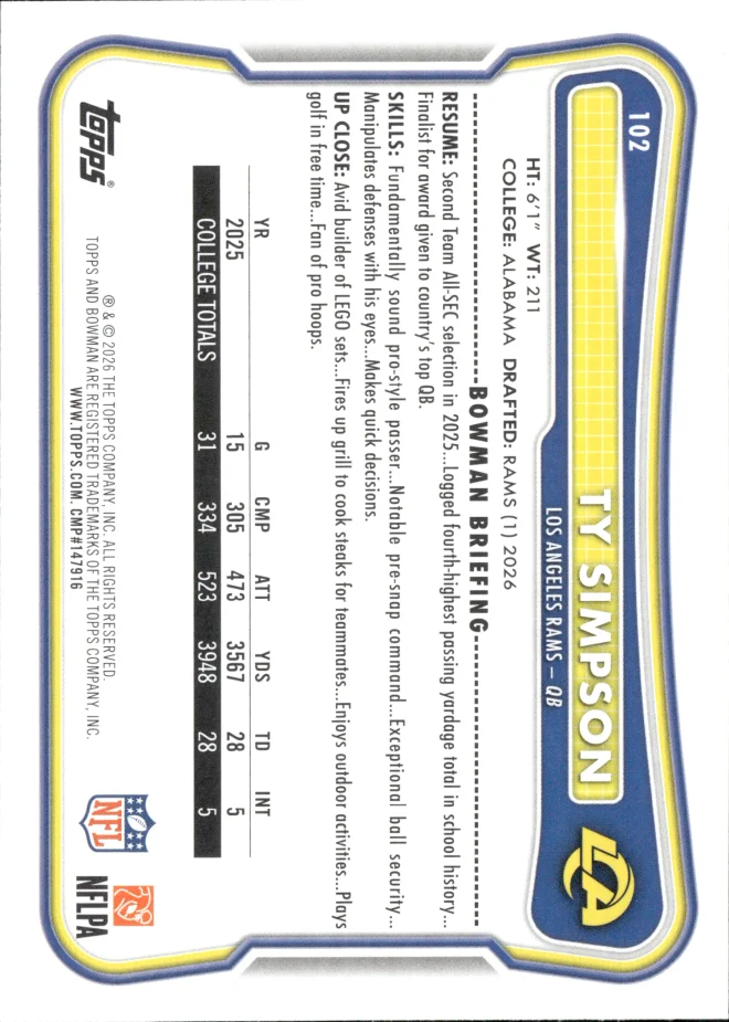 Ty Simpson card back