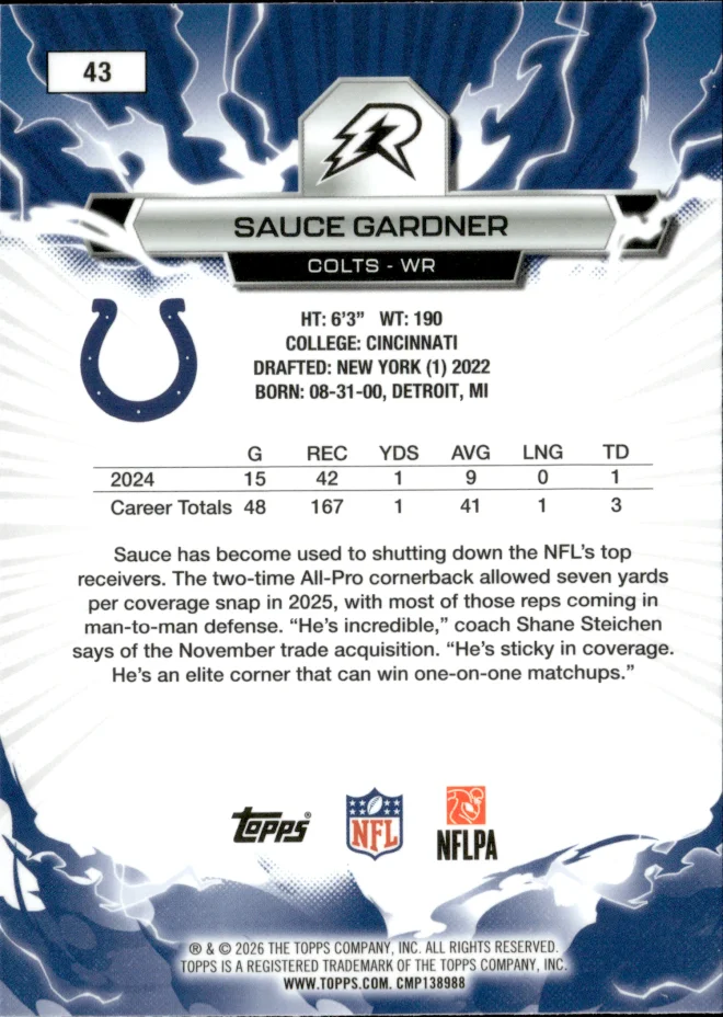 Sauce Gardner card back