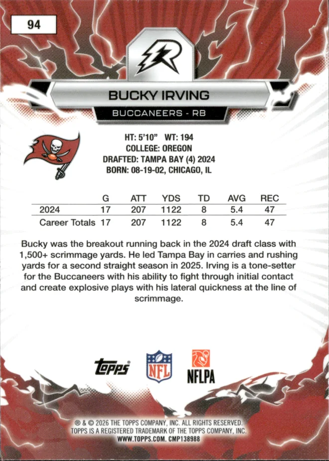 Bucky Irving card back