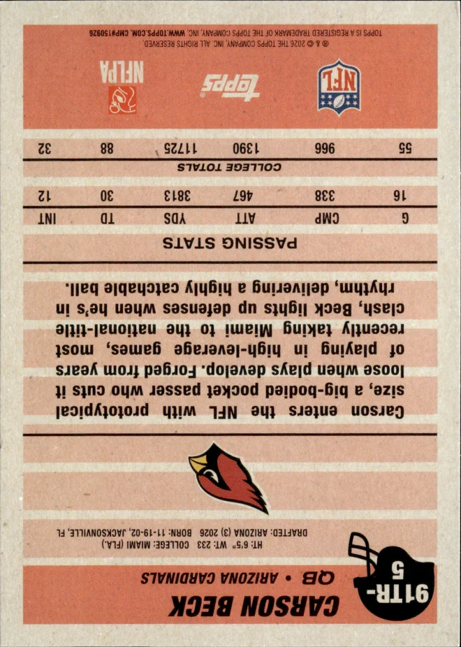 Carson Beck card back