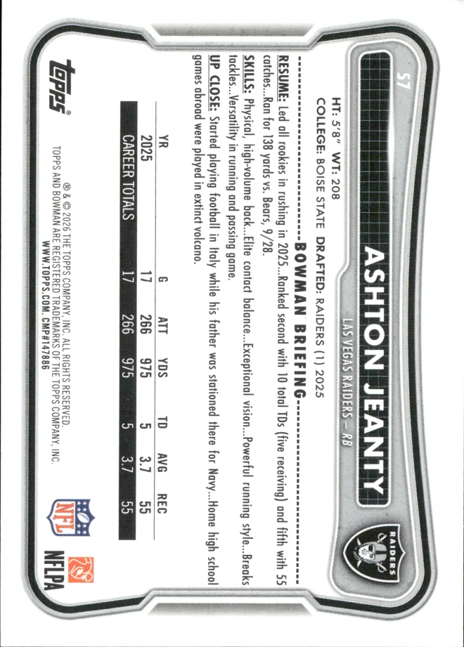 Ashton Jeanty card back